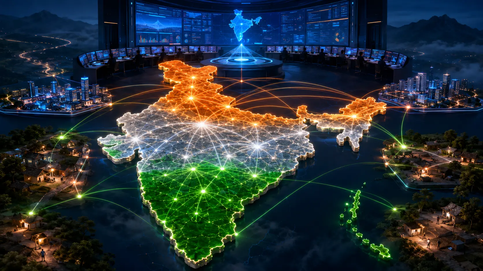 Illuminated data network across a map of India
